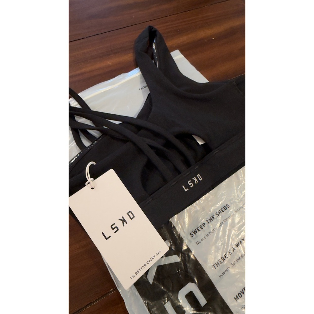 LSKD Galvanise Sports Bra 2.0 Black Asymmetric Strappy Back Women's XS New NWT - Picture 12 of 16
